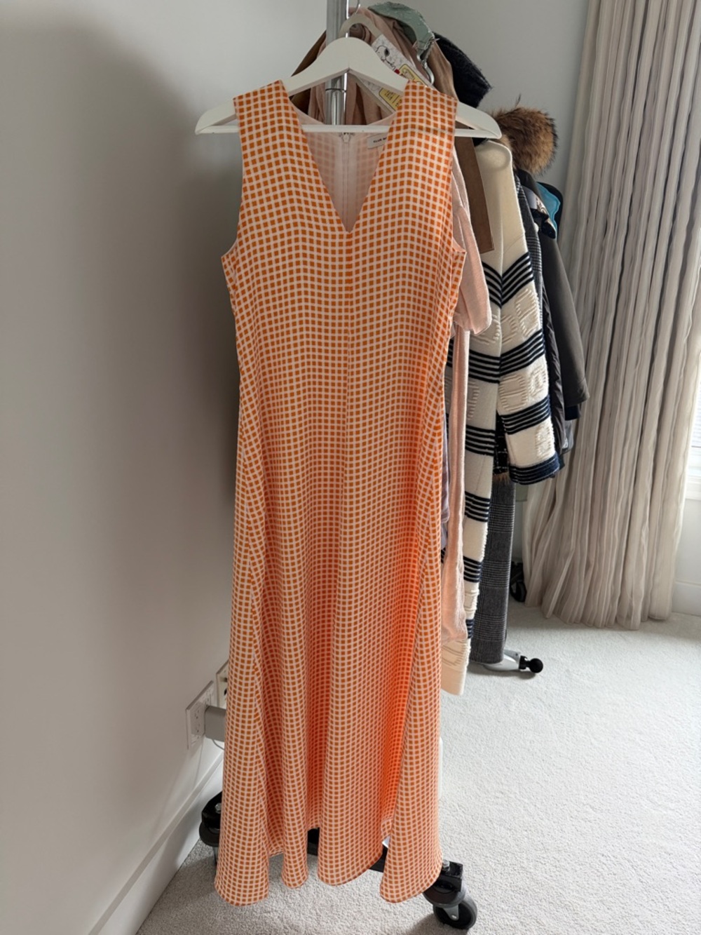 Club Monaco Orange Gingham V-Neck Maxi Dress